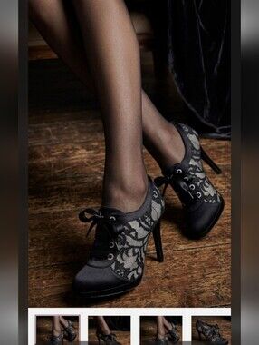 Stuart Black Lace Peep-Toe Platform Heels - Size US 8